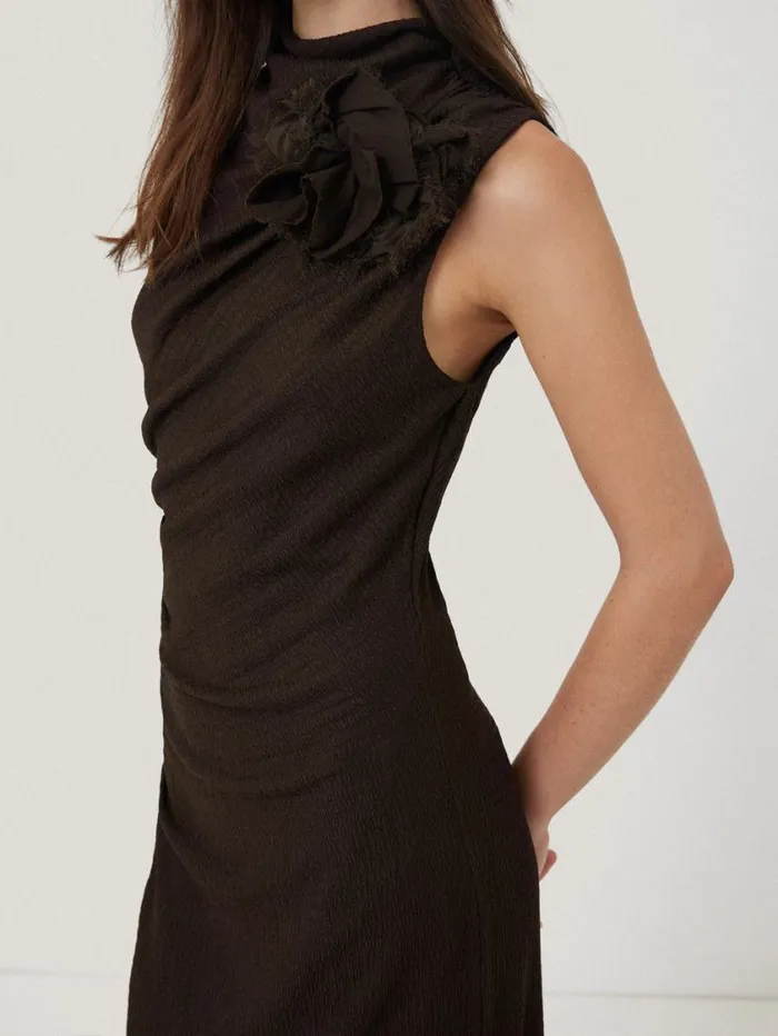 Jigsaw Crinkle Ruched Corsage Dress Dark Brown Women Party