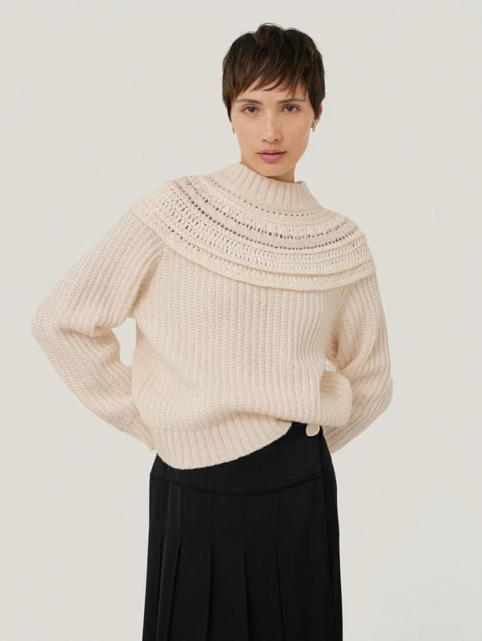 Jigsaw Crochet Yoke Jumper Cream Women Knitwear and Cashmere