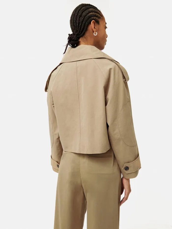 Jigsaw Cropped Cotton Trench Jacket Stone Women Coats and Jackets