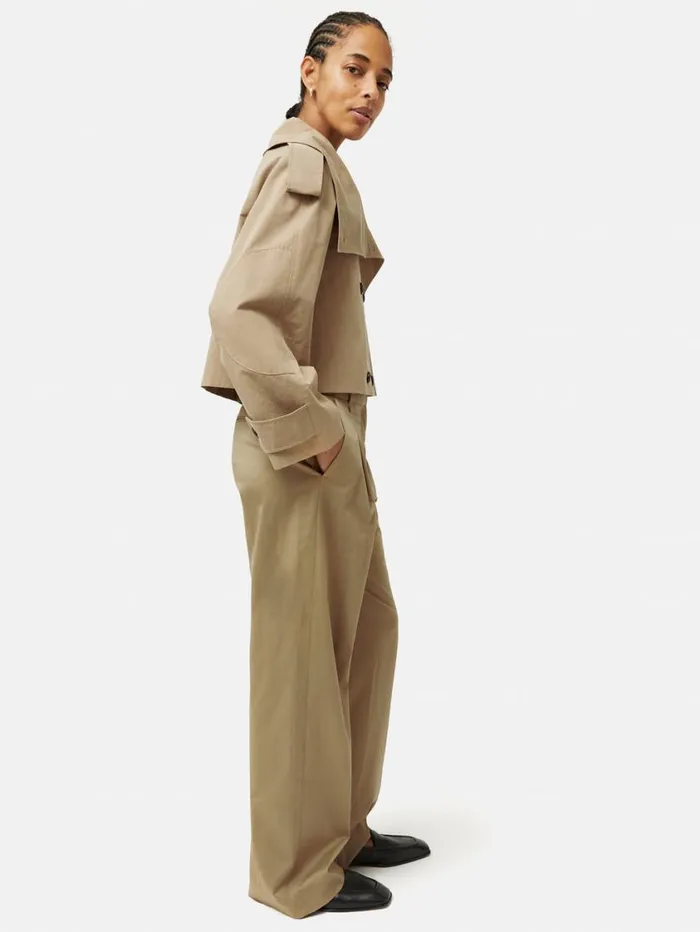 Jigsaw Cropped Cotton Trench Jacket Stone Women Coats and Jackets