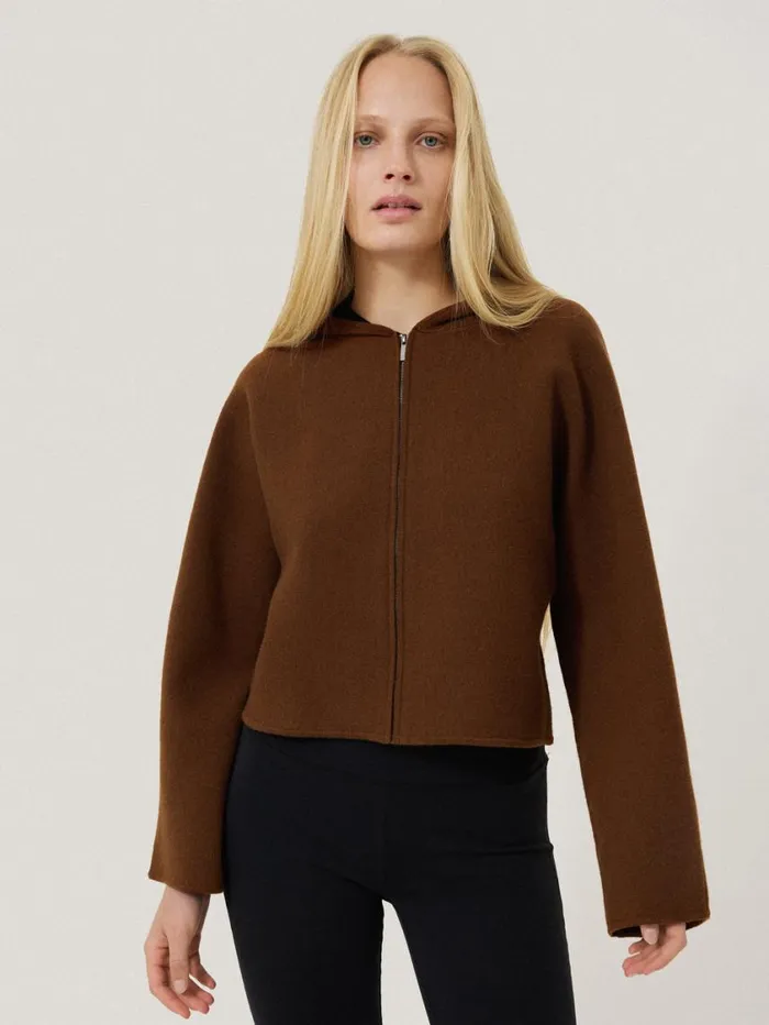 Jigsaw Double Face Zip Hoodie Brown Women Pyjamas and Loungewear
