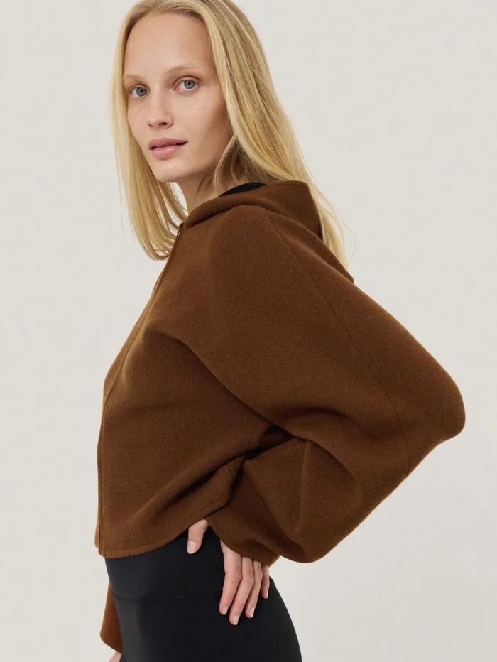 Jigsaw Double Face Zip Hoodie Brown Women Pyjamas and Loungewear