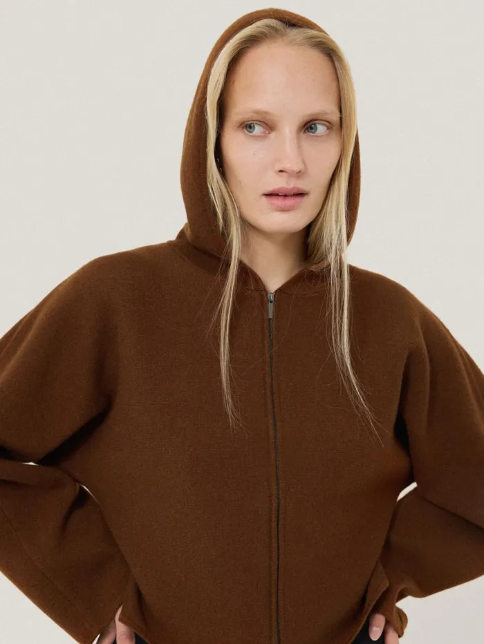 Jigsaw Double Face Zip Hoodie Brown Women Pyjamas and Loungewear