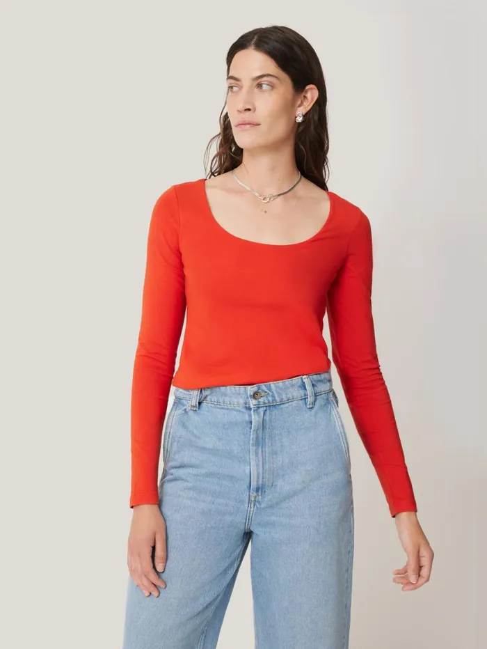 Jigsaw Double Front Ballet Neck Top Spice Orange Women Shirts and Tops