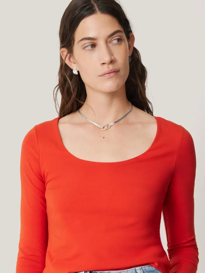 Jigsaw Double Front Ballet Neck Top Spice Orange Women Shirts and Tops