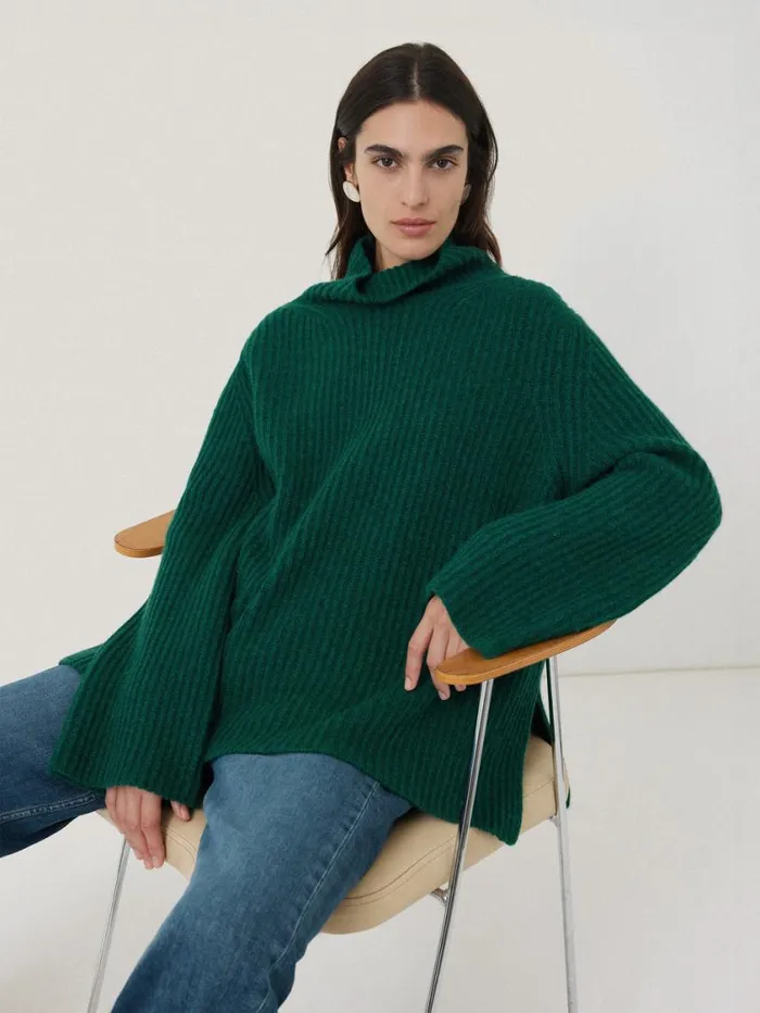 Jigsaw Faroe Fishermans Rib Jumper Green Women Knitwear and Cashmere
