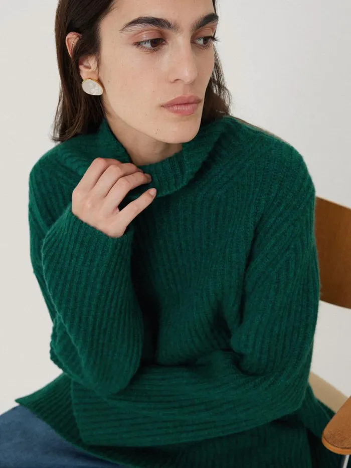 Jigsaw Faroe Fishermans Rib Jumper Green Women Knitwear and Cashmere