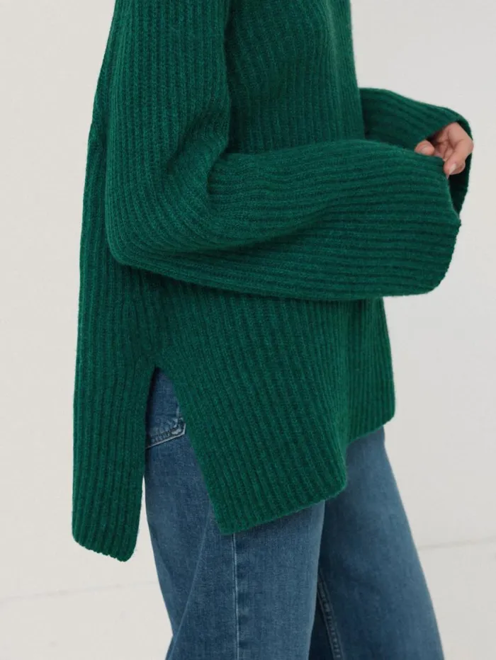 Jigsaw Faroe Fishermans Rib Jumper Green Women Knitwear and Cashmere