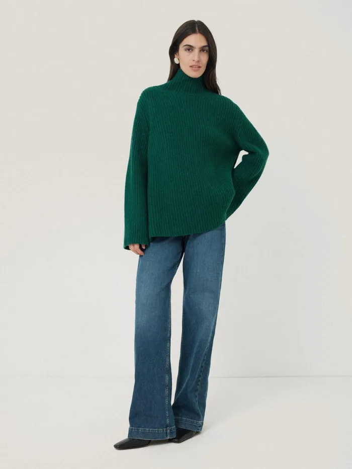 Jigsaw Faroe Fishermans Rib Jumper Green Women Knitwear and Cashmere