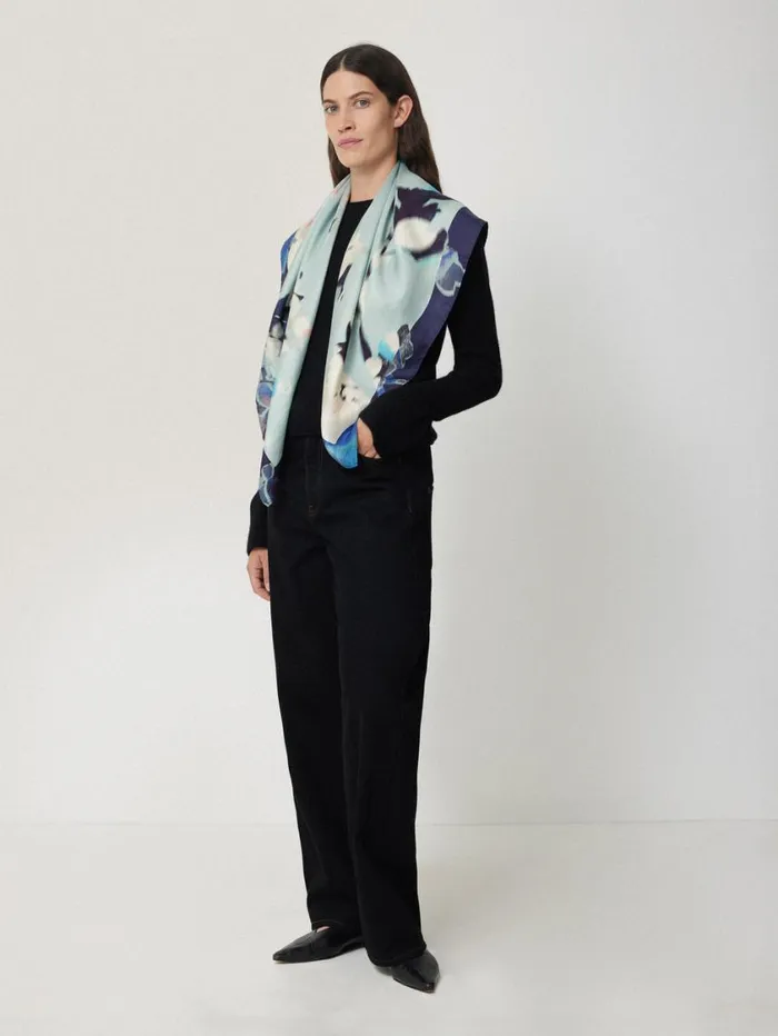 Jigsaw Floral Drift Silk Twill Scarf Blue Women Ponchos and Scarves