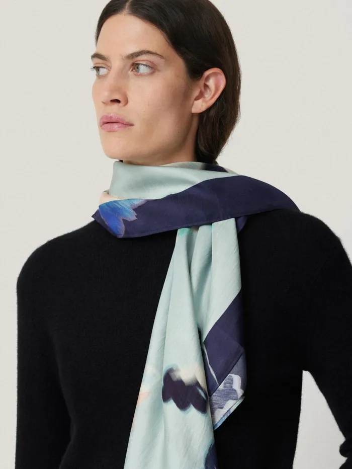 Jigsaw Floral Drift Silk Twill Scarf Blue Women Ponchos and Scarves