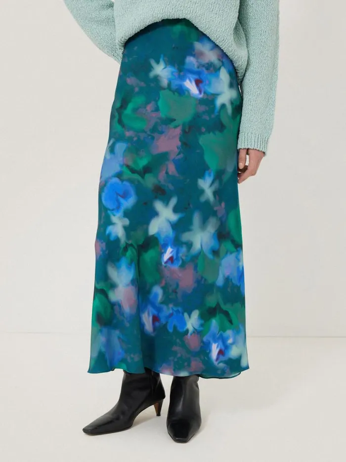 Jigsaw Floral Mist Asymmetric Skirt Green Women Skirts