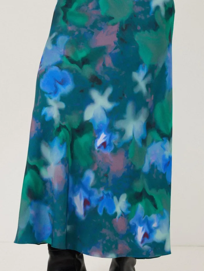 Jigsaw Floral Mist Asymmetric Skirt Green Women Skirts