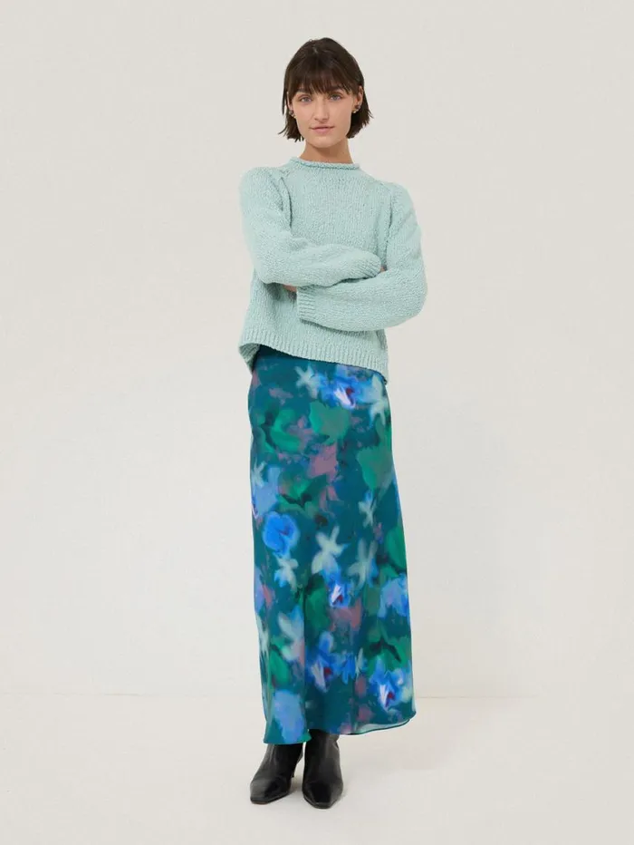 Jigsaw Floral Mist Asymmetric Skirt Green Women Skirts