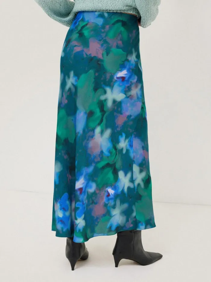Jigsaw Floral Mist Asymmetric Skirt Green Women Skirts