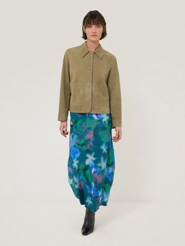 Jigsaw Floral Mist Asymmetric Skirt Green Women Skirts