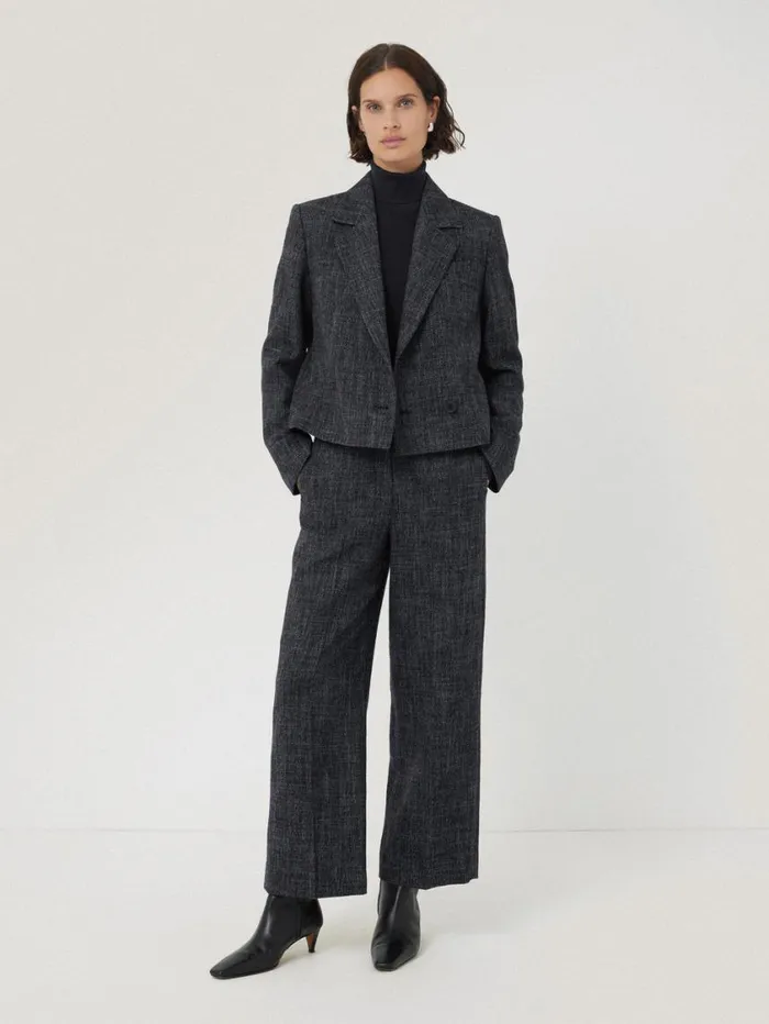 Jigsaw Hale Boucle Cropped Trousers Navy Women Trousers
