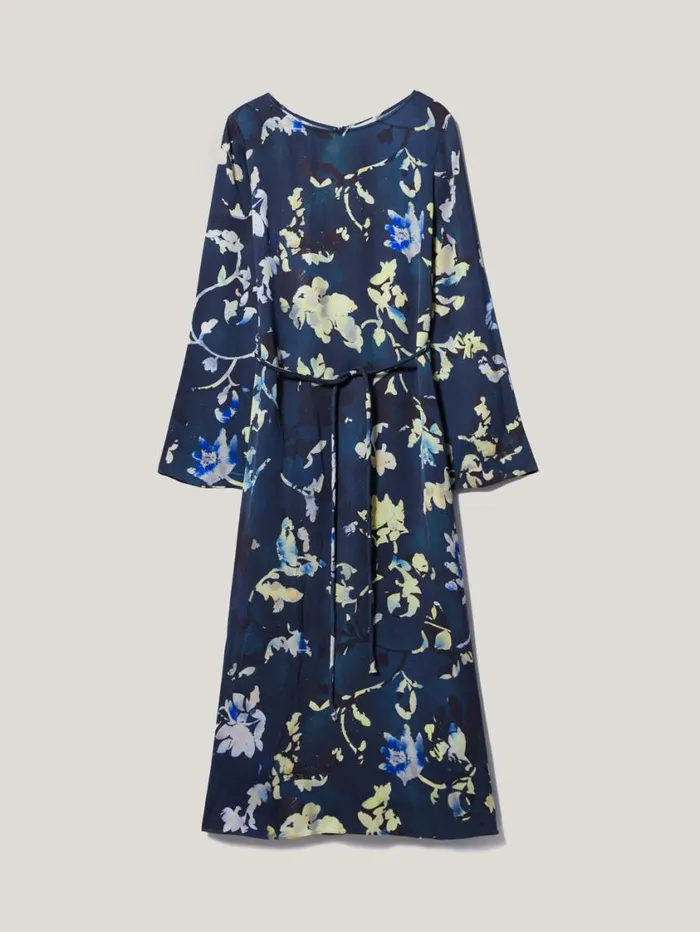 Jigsaw Hidden Floral Satin Dress Navy Women Party