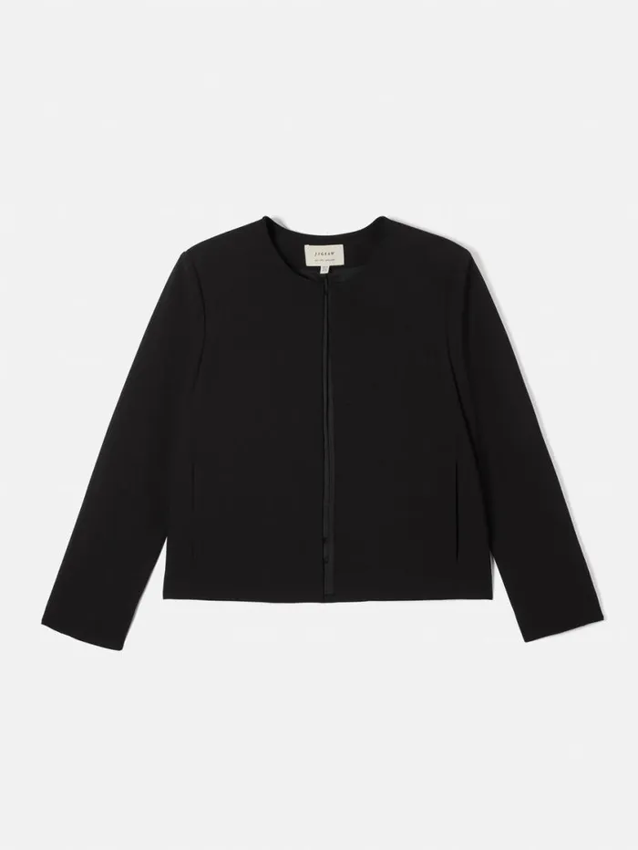 Jigsaw Italian Modern Crepe Short Jacket Black Women Coats and Jackets