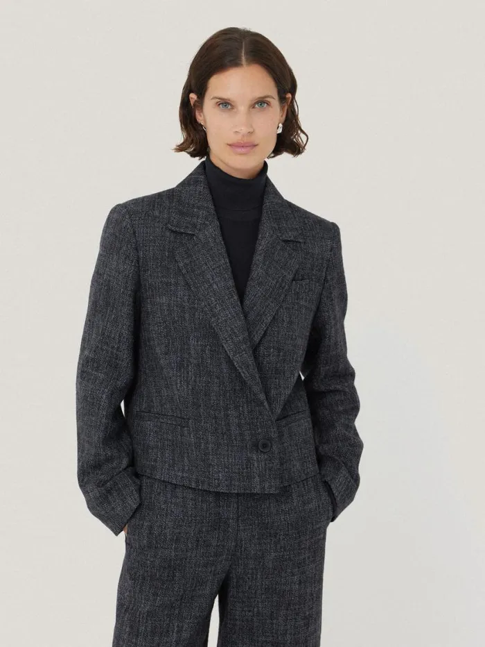 Jigsaw Kelvin Boucle Cropped Jacket Navy Women Coats and Jackets
