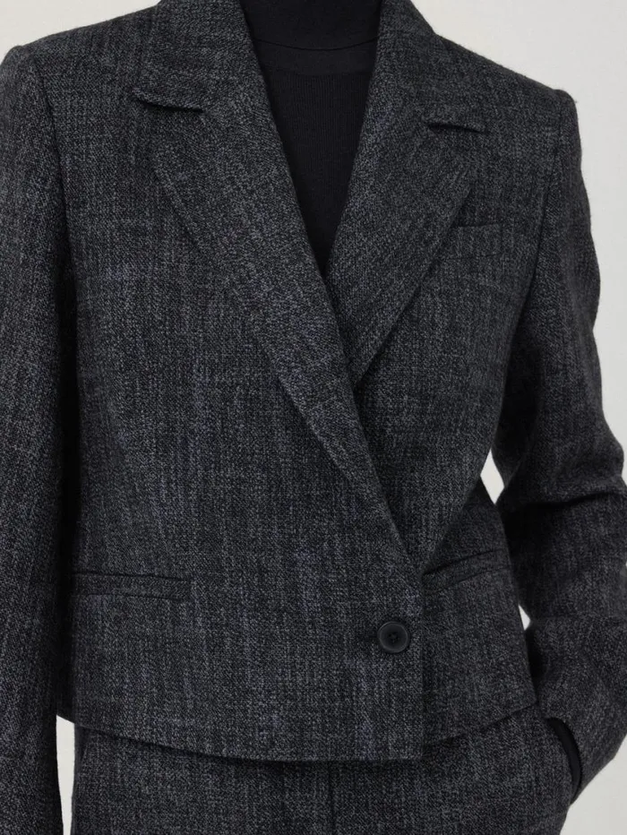 Jigsaw Kelvin Boucle Cropped Jacket Navy Women Coats and Jackets