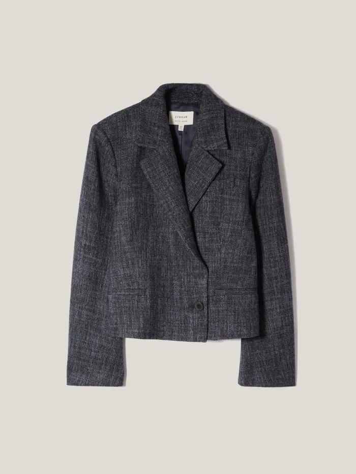 Jigsaw Kelvin Boucle Cropped Jacket Navy Women Coats and Jackets