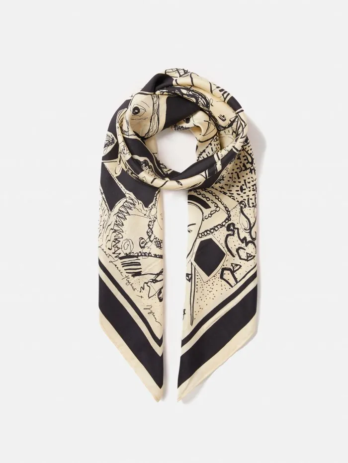 Jigsaw Kings and Queens Silk Scarf Monochrome Women Ponchos and Scarves