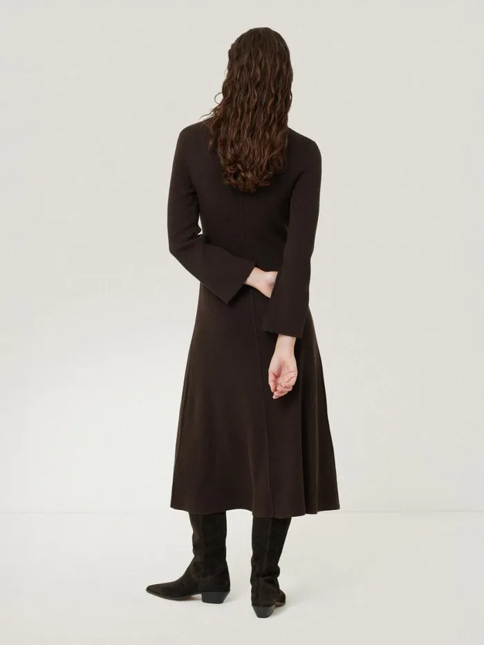 Jigsaw Lattice Trim Knitted Dress Brown Women Knitwear and Cashmere