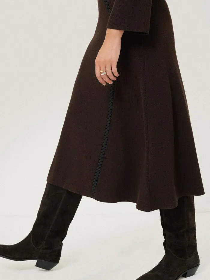 Jigsaw Lattice Trim Knitted Dress Brown Women Knitwear and Cashmere