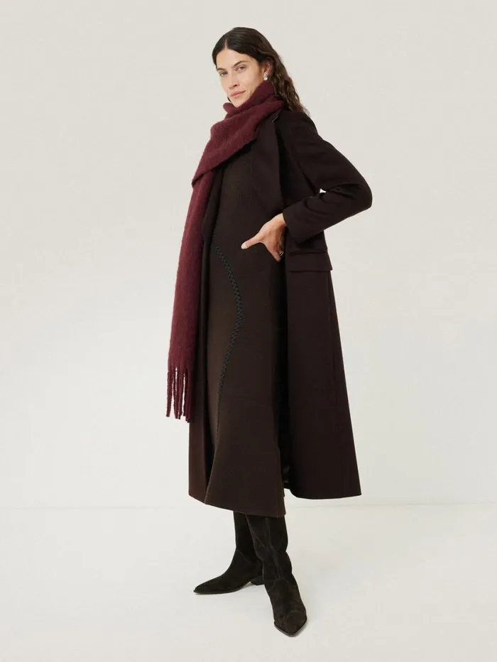 Jigsaw Lattice Trim Knitted Dress Brown Women Knitwear and Cashmere