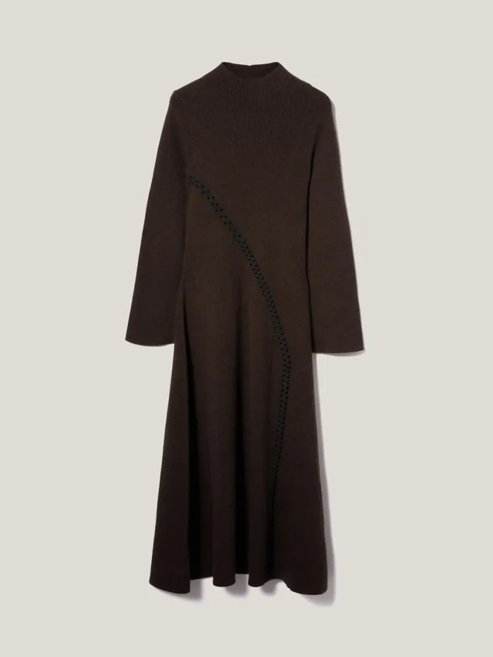 Jigsaw Lattice Trim Knitted Dress Brown Women Knitwear and Cashmere