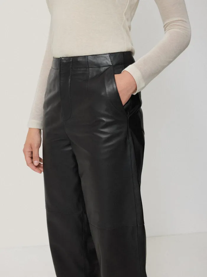 Jigsaw Leather Barrel Leg Trouser Black Women Leather