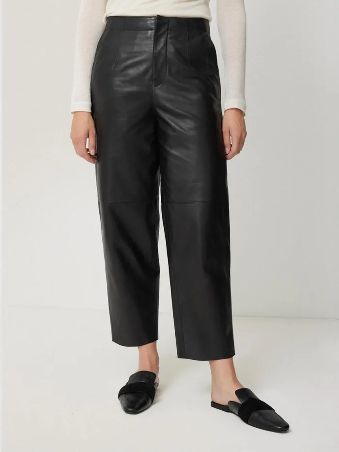 Jigsaw Leather Barrel Leg Trouser Black Women Trousers
