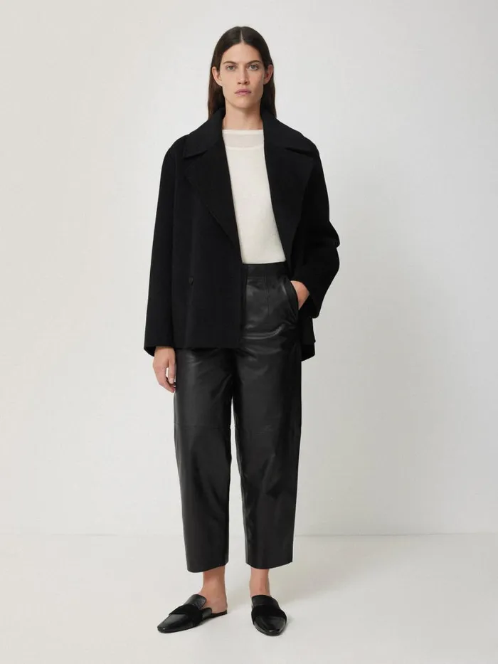 Jigsaw Leather Barrel Leg Trouser Black Women Trousers