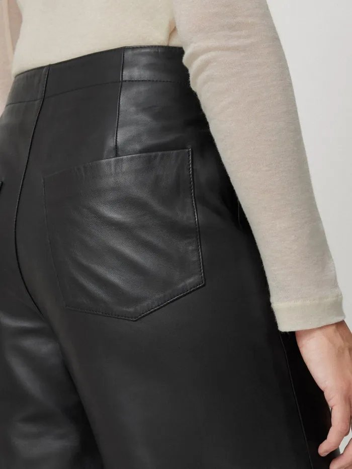 Jigsaw Leather Barrel Leg Trouser Black Women Trousers