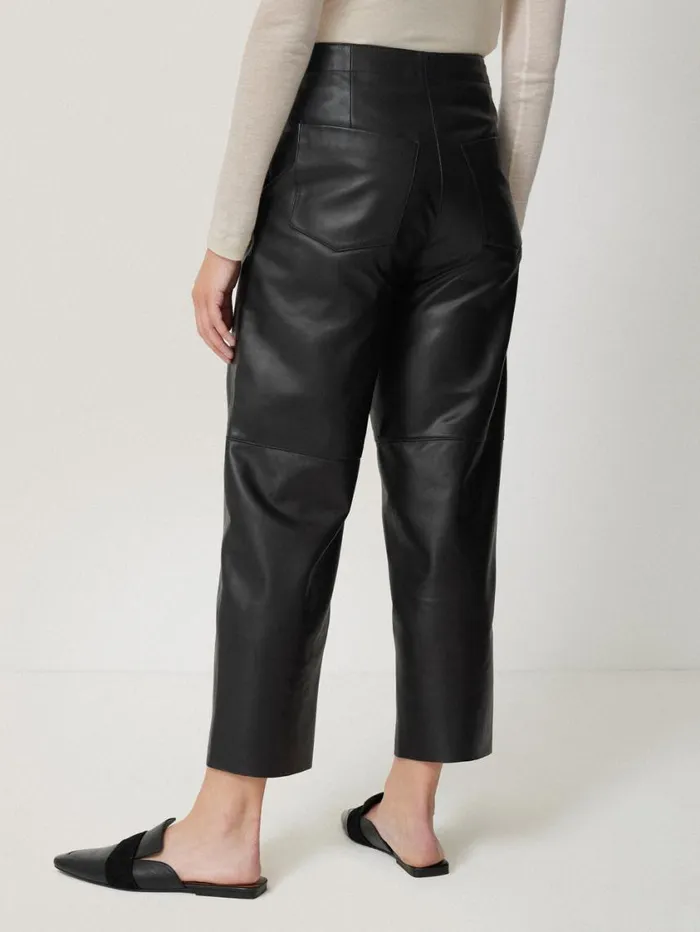 Jigsaw Leather Barrel Leg Trouser Black Women Trousers