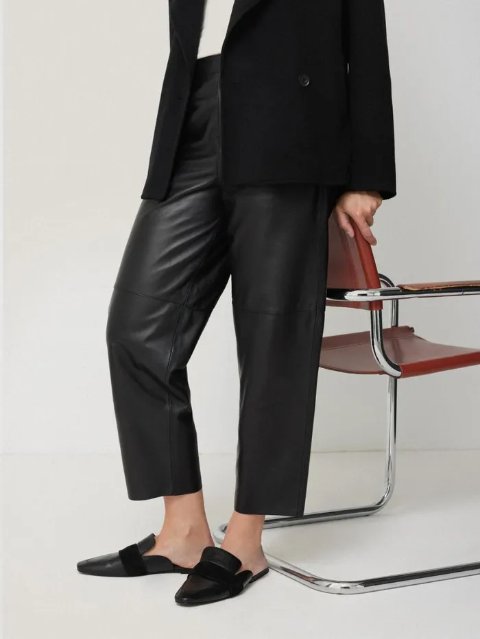 Jigsaw Leather Barrel Leg Trouser Black Women Trousers