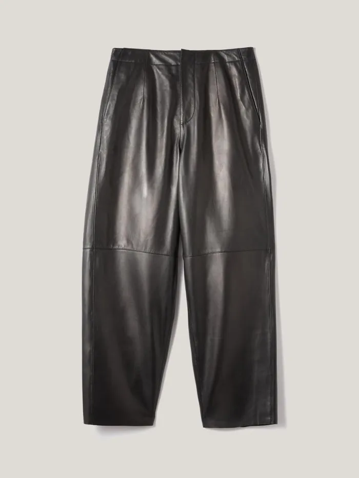 Jigsaw Leather Barrel Leg Trouser Black Women Trousers