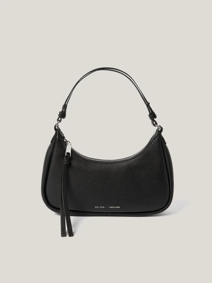 Jigsaw Leather Crescent Shoulder Bag Black Women Party