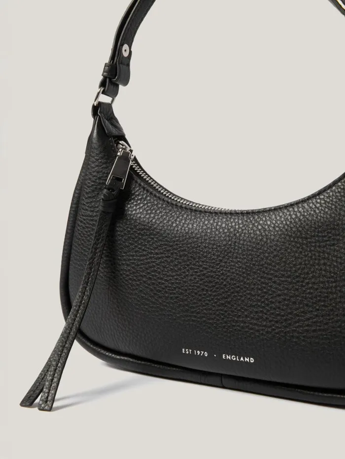 Jigsaw Leather Crescent Shoulder Bag Black Women Party