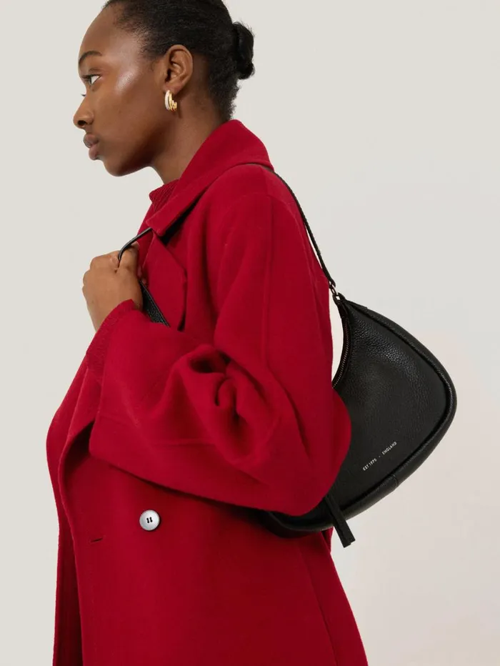Jigsaw Leather Crescent Shoulder Bag Black Women Party