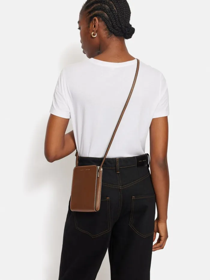 Jigsaw Leather Crossbody Phone Bag Tan Women Leather
