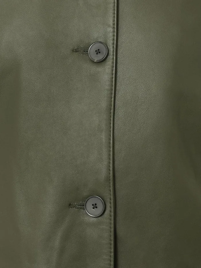 Jigsaw Leather Knee Length Coat Green Women Coats and Jackets