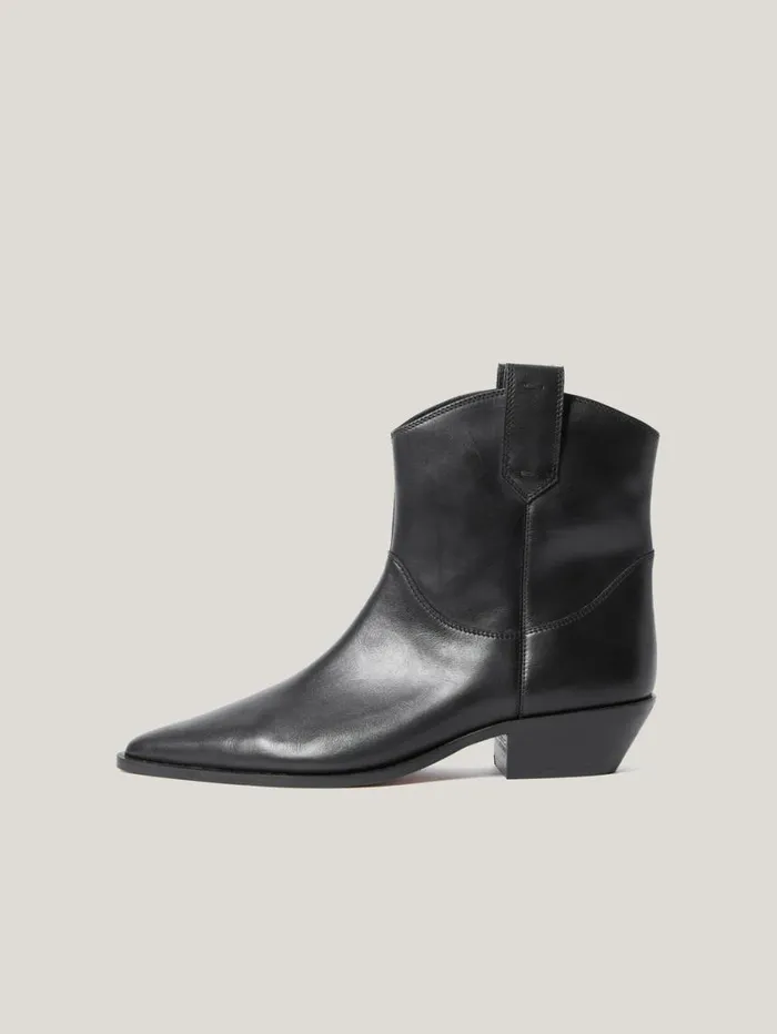 Jigsaw Leather Western Ankle Boot Black Women Boots