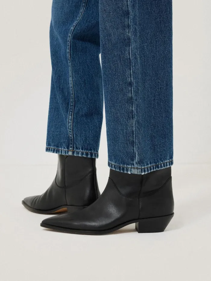 Jigsaw Leather Western Ankle Boot Black Women Boots