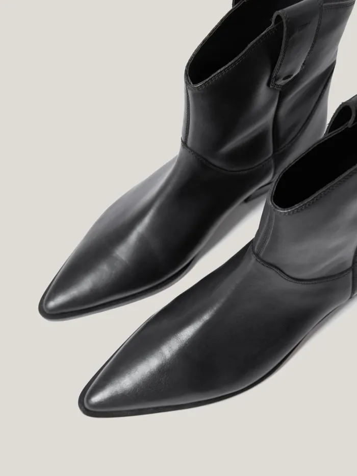 Jigsaw Leather Western Ankle Boot Black Women Boots