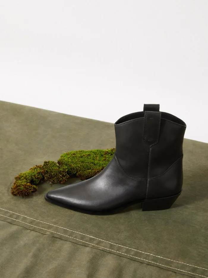 Jigsaw Leather Western Ankle Boot Black Women Boots