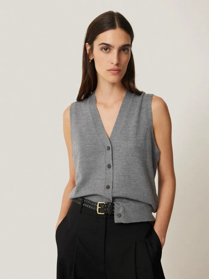 Jigsaw Lightweight Merino Waistcoat Grey Women Knitwear and Cashmere