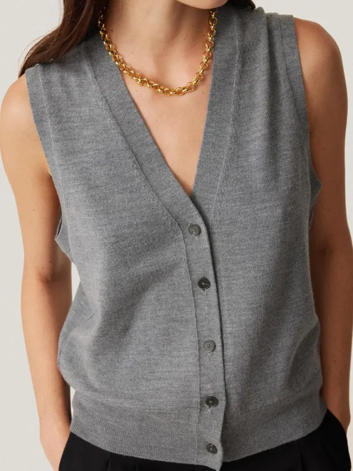 Jigsaw Lightweight Merino Waistcoat Grey Women Knitwear and Cashmere
