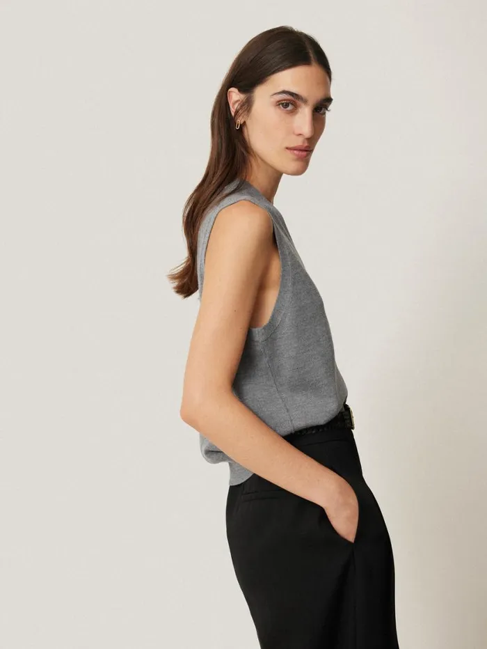 Jigsaw Lightweight Merino Waistcoat Grey Women Knitwear and Cashmere